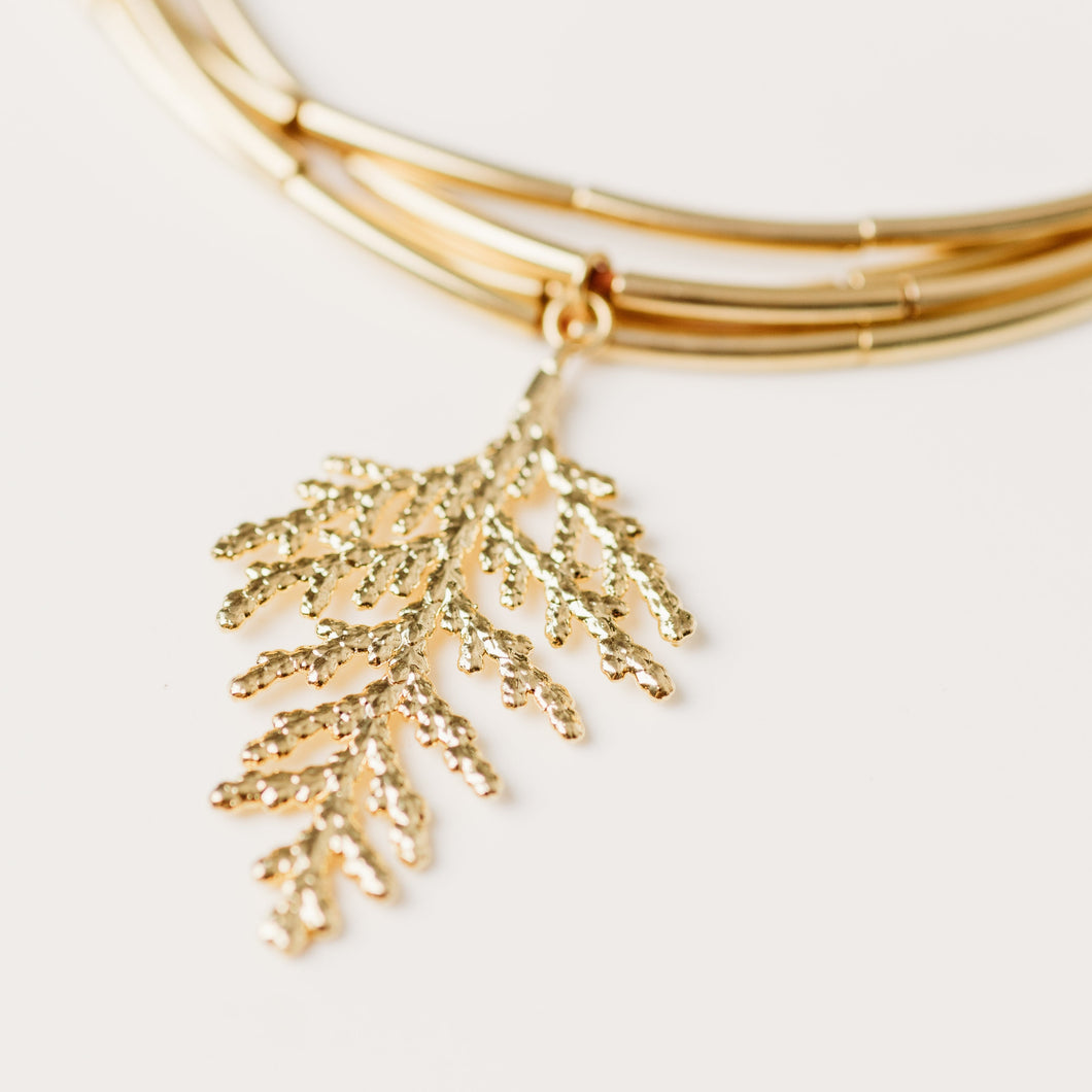 Cypress Leaf Necklace with Cotton Cords