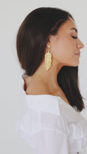 Load and play video in Gallery viewer, gold earrings
statement earrings
large round earrings
botanical earrings
leaf earrings
dangling earrings
cascade earrings
chandelier earrings 
