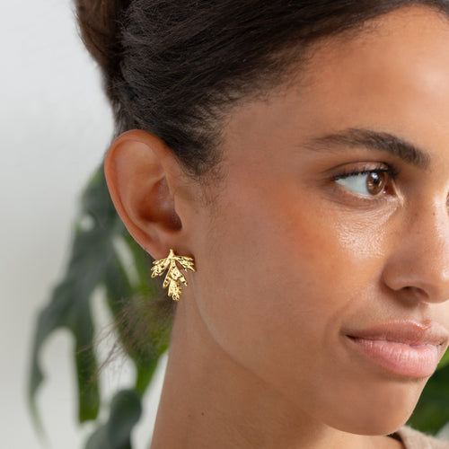 gold parsley leaf earrings
